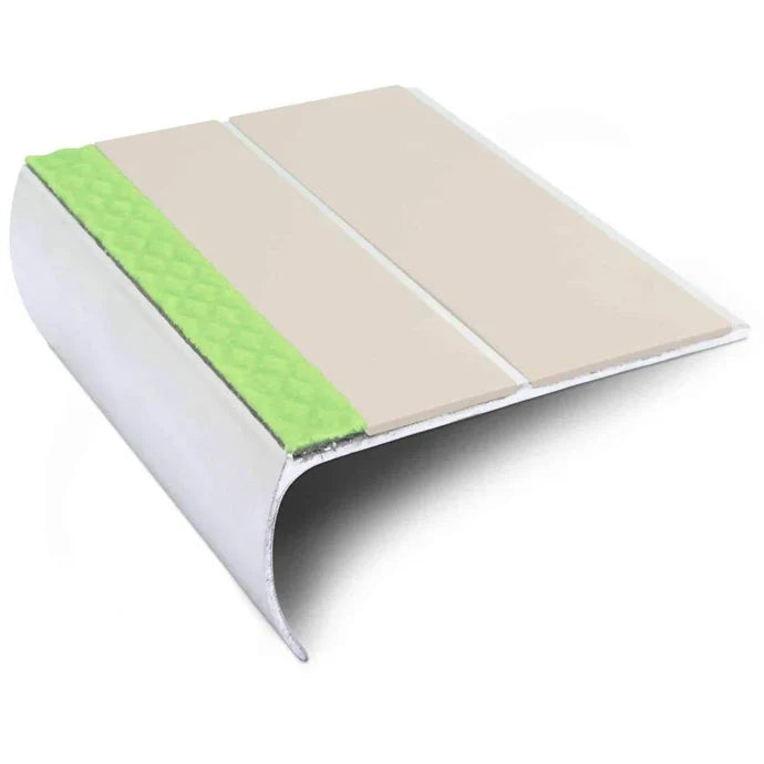 Aluminator Bullnose Aluminium Stair Edge Profile 87 × 40mm with Twin Grip Inserts and Glow strip