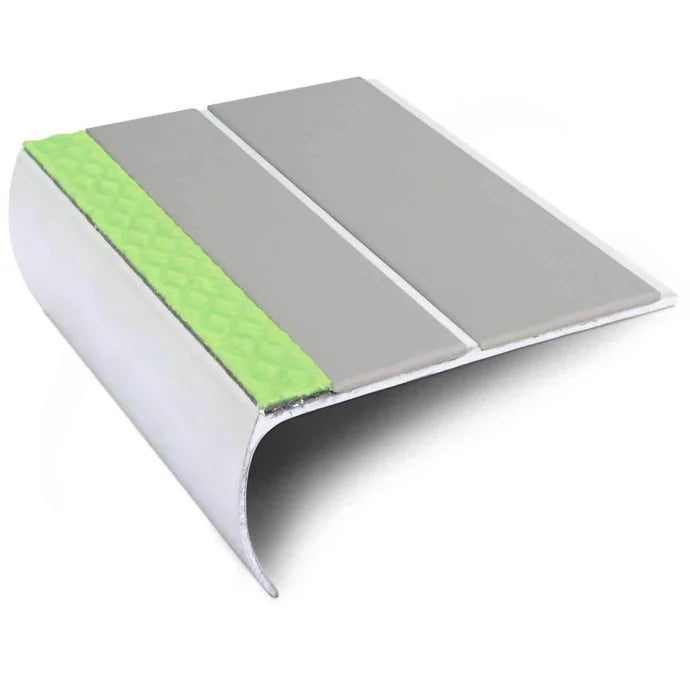 Aluminator Bullnose Aluminium Stair Edge Profile 87 × 40mm with Twin Grip Inserts and Glow strip