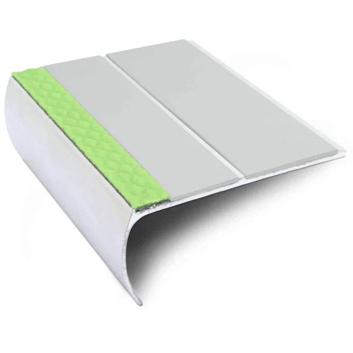 Aluminator Bullnose Aluminium Stair Edge Profile 87 × 40mm with Twin Grip Inserts and Glow strip