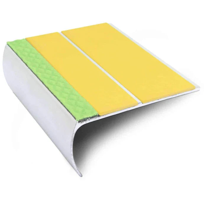 Aluminator Bullnose Aluminium Stair Edge Profile 87 × 40mm with Twin Grip Inserts and Glow strip