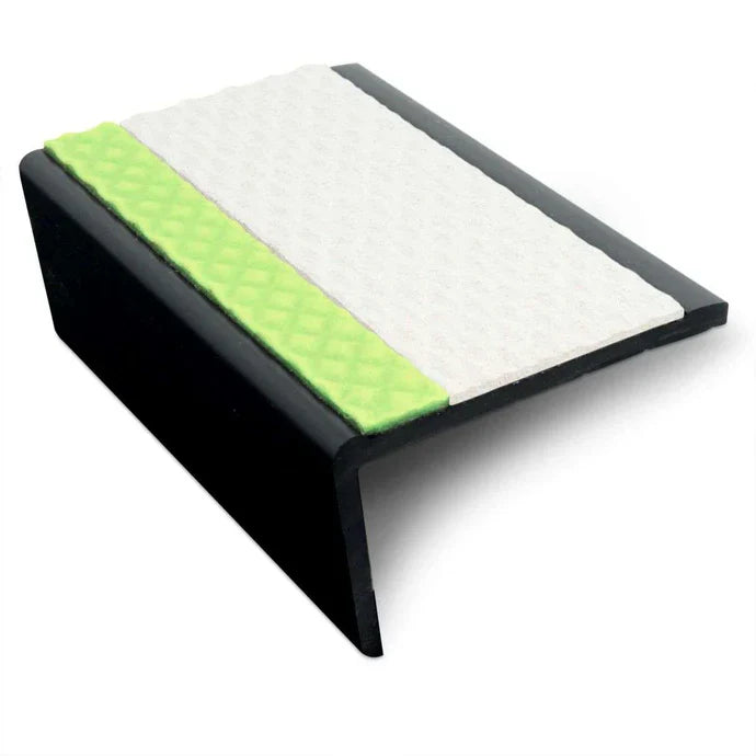 62.5 x 35mm Tredsafe Slimline Stair Nosing with PVC Insert and Aluminator Glow Strip