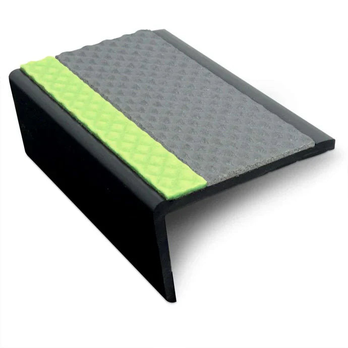 62.5 x 35mm Tredsafe Slimline Stair Nosing with PVC Insert and Aluminator Glow Strip