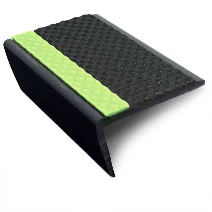 63 x 35mm Slimline Rakeback Stair Nosing with Aluminator Glow and Tredsafe PVC Non-Slip insert