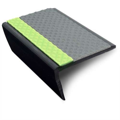 63 x 35mm Slimline Rakeback Stair Nosing with Aluminator Glow and Tredsafe PVC Non-Slip insert