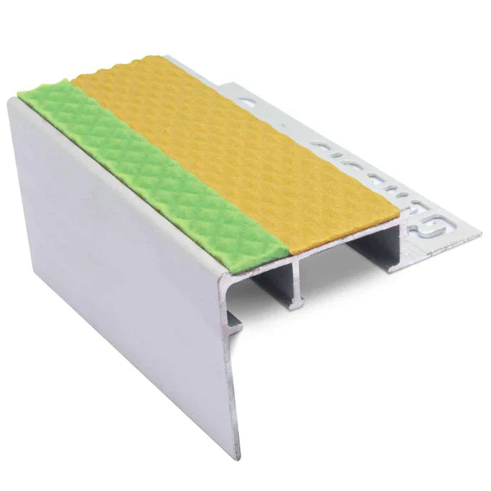 Slimline Heavy-Duty Tile-In Aluminium Stair Nosing for 10mm & 12.5mm Floors with Tredsafe Non-Slip Insert