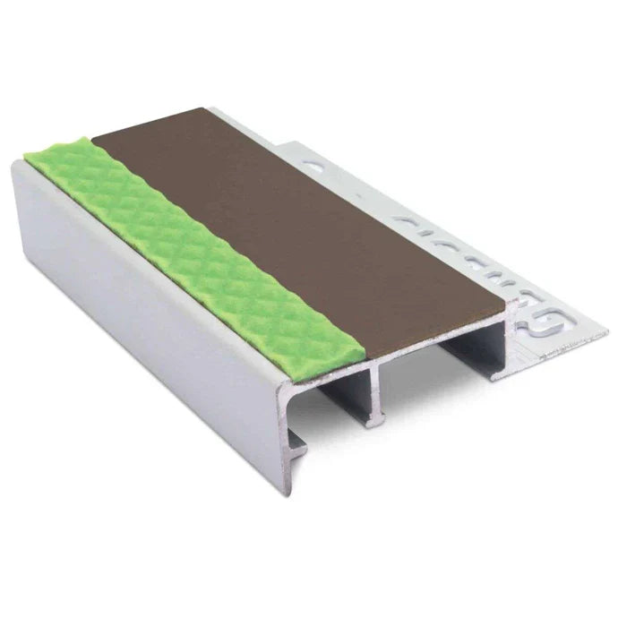 45 × 20mm Tile-In Aluminium Stair Nosing for 10–12.5mm Tiles with Non-Slip Insert