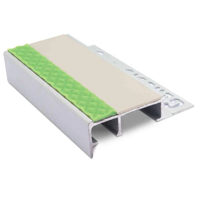 45 × 20mm Tile-In Aluminium Stair Nosing for 10–12.5mm Tiles with Non-Slip Insert