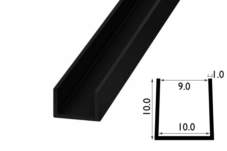 Rigid PVC U Channel Trim 1m (1000mm) – Board & Panel Edge Protector in Black or White