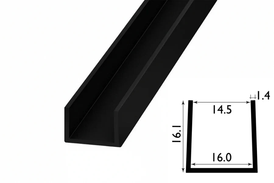Rigid PVC U Channel Trim 1m (1000mm) – Board & Panel Edge Protector in Black or White