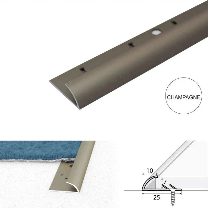 10mm Aluminium Carpet Edge Trim for Vinyl, Laminate & Tile Transitions