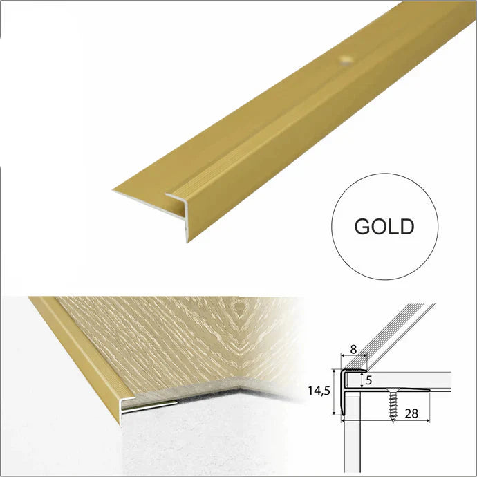 Straight Aluminium Stair Edge Trim for 5mm LVT Flooring – Screw Fixed Nosing Profile