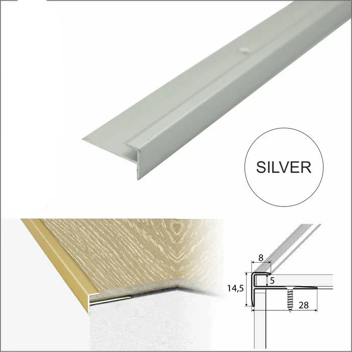 Straight Aluminium Stair Edge Trim for 5mm LVT Flooring – Screw Fixed Nosing Profile