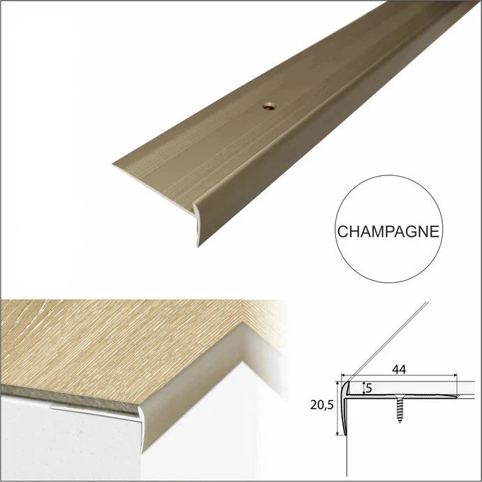 44 × 20.5mm Anodised Aluminium Stair Nosing for LVT Flooring – Screw Fixed Profile
