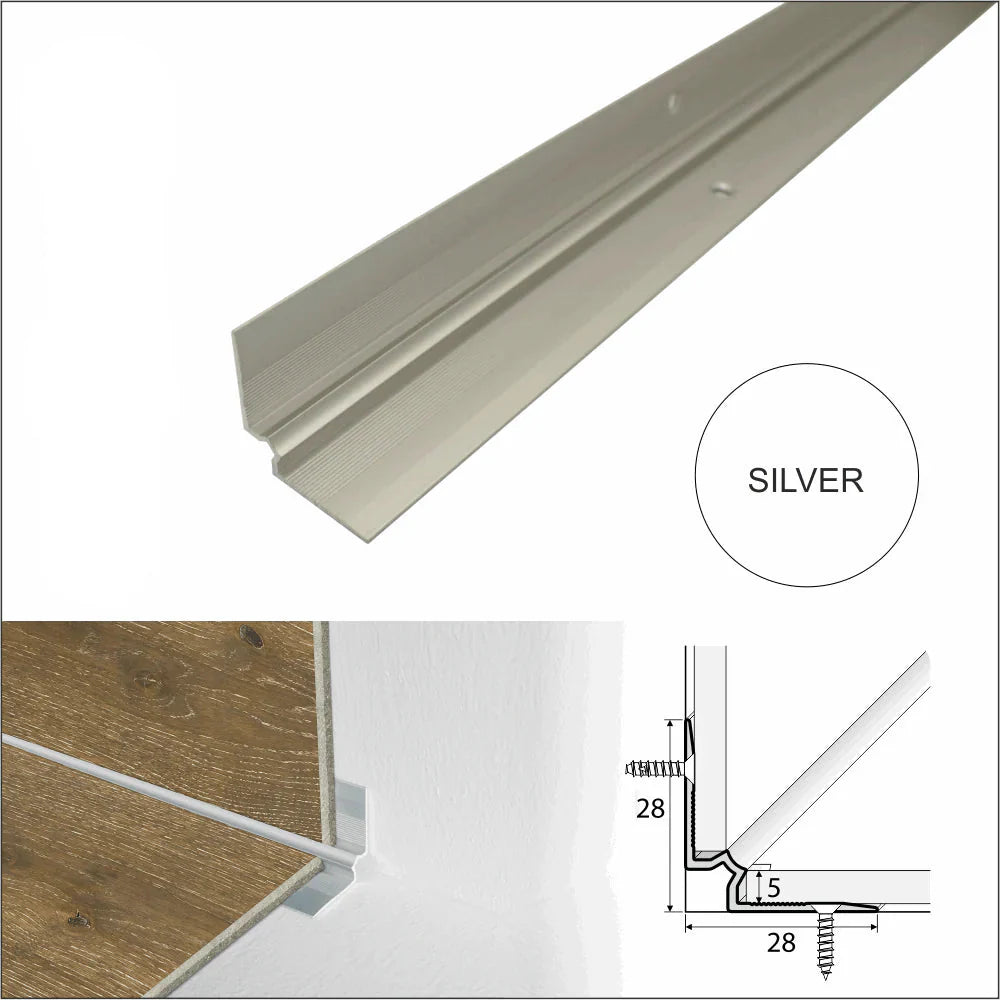 28 × 28mm Anodised Aluminium Inner Corner Stair Nosing for 5mm LVT Flooring – Screw Fix