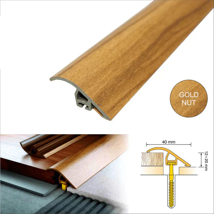 Wood Effect PVC Ramp Door Threshold – 40mm Multi-Level Floor Transition