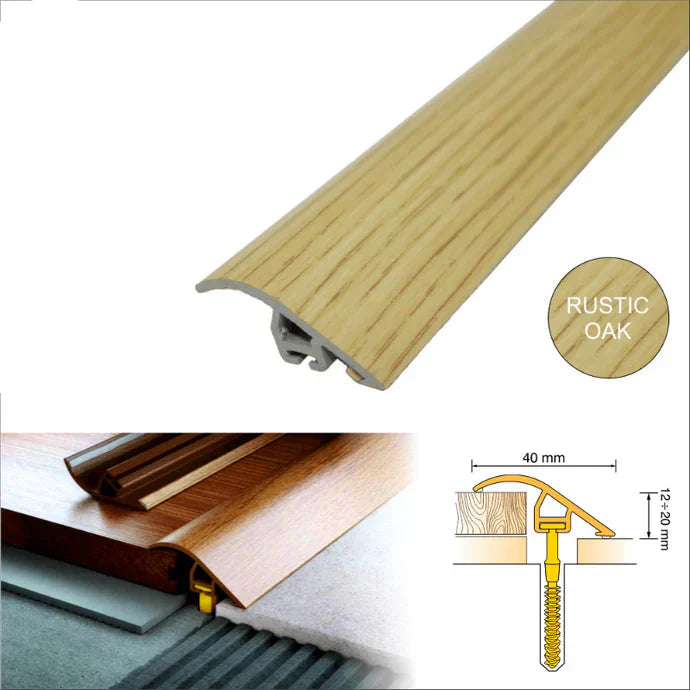 Wood Effect PVC Ramp Door Threshold – 40mm Multi-Level Floor Transition