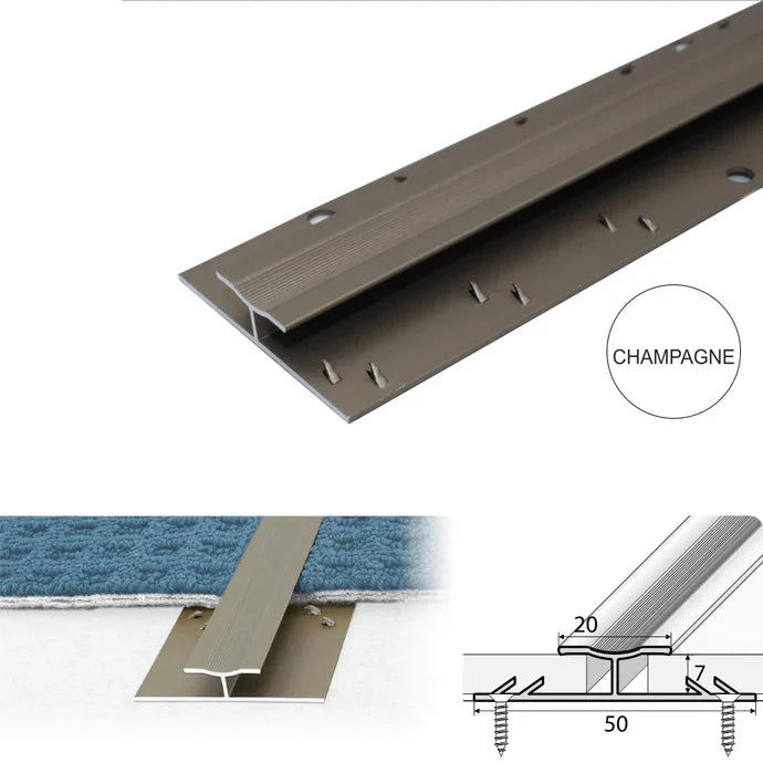 20mm Aluminium Twin Grip Carpet Joiner Strip for Carpet to Carpet Floors