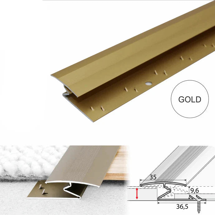 Z-Bar Style 35mm Aluminium Carpet Threshold for Neat Floor Joins