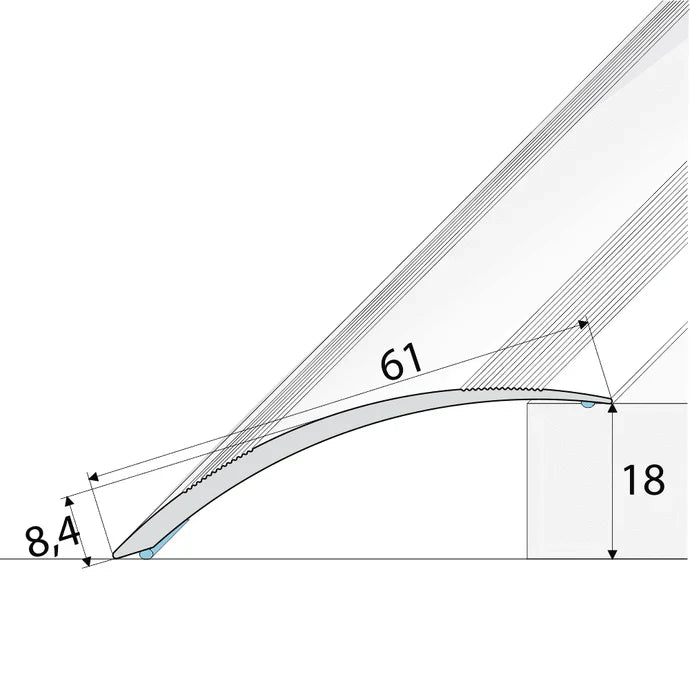 61mm Self Adhesive Aluminium Ramp Threshold Strip for Multi Level Floor Transitions