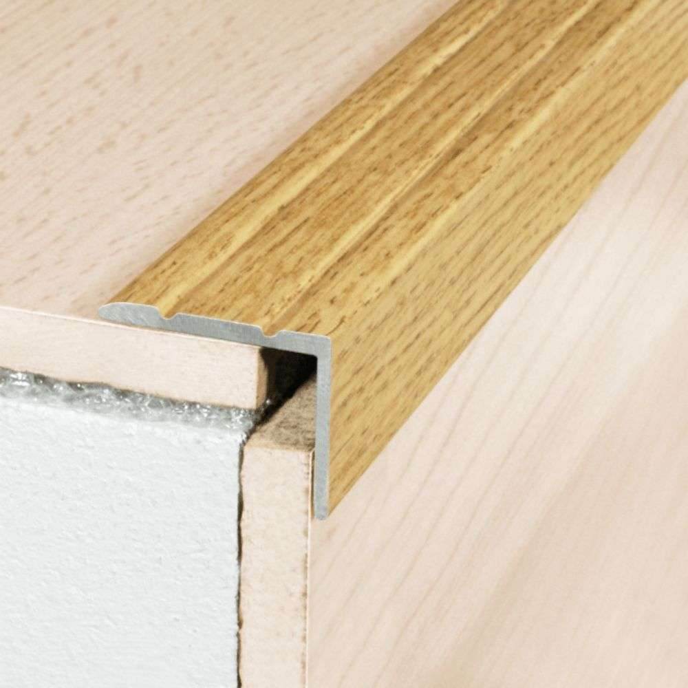 Wood-Effect Aluminium Stair Edge Trim 25 × 20mm – Self-Adhesive Retro Fit