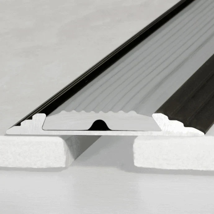 50mm Flat Aluminium Threshold Strip with Anti-Slip Rubber Insert for Floors and Stairs