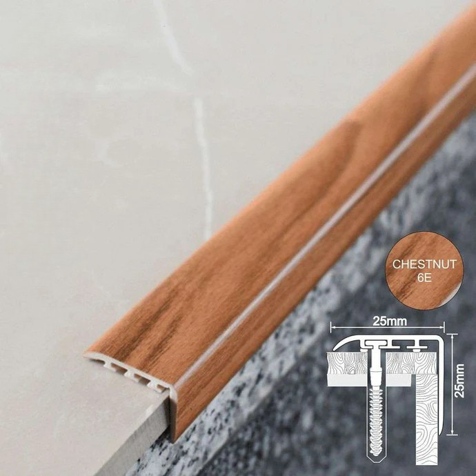 PVC Wood Effect Stair Edge Trim 25x25mm – Push-In Nosing for Laminate, Wood & Parquet