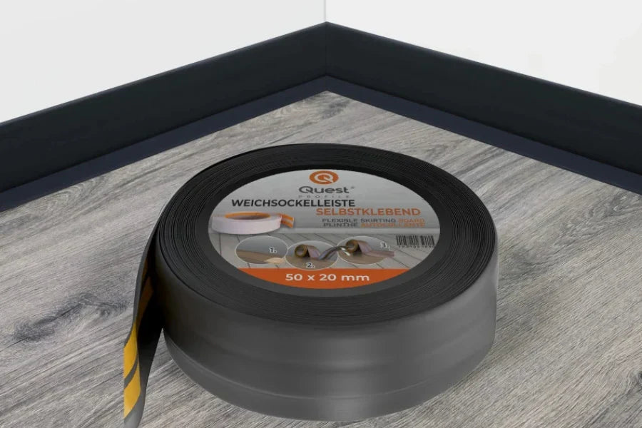 Self-Adhesive Skirting Trim Strip (50mm x 20mm) — 5m or 10m Flexible PVC Soft Trim Strip