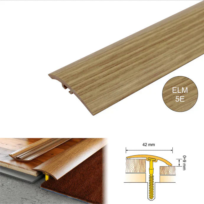 42mm PVC Wood Effect Floor Transition Strip with Hidden Fixing