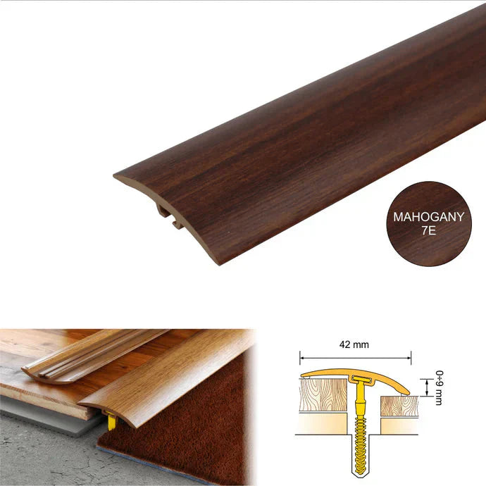 42mm PVC Wood Effect Floor Transition Strip with Hidden Fixing