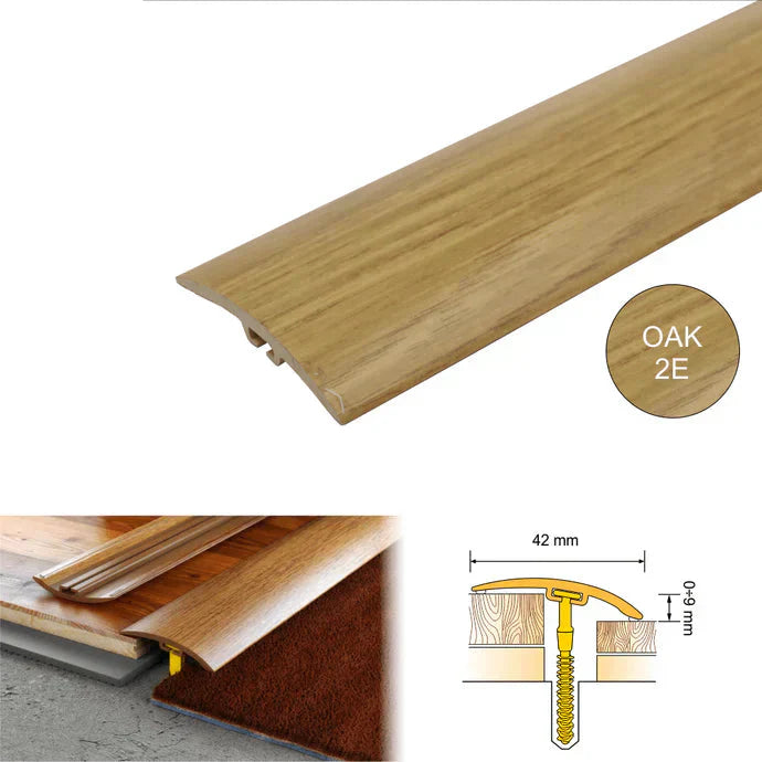 42mm PVC Wood Effect Floor Transition Strip with Hidden Fixing