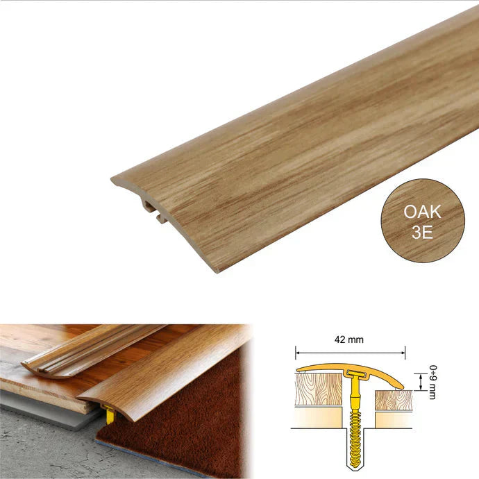 42mm PVC Wood Effect Floor Transition Strip with Hidden Fixing