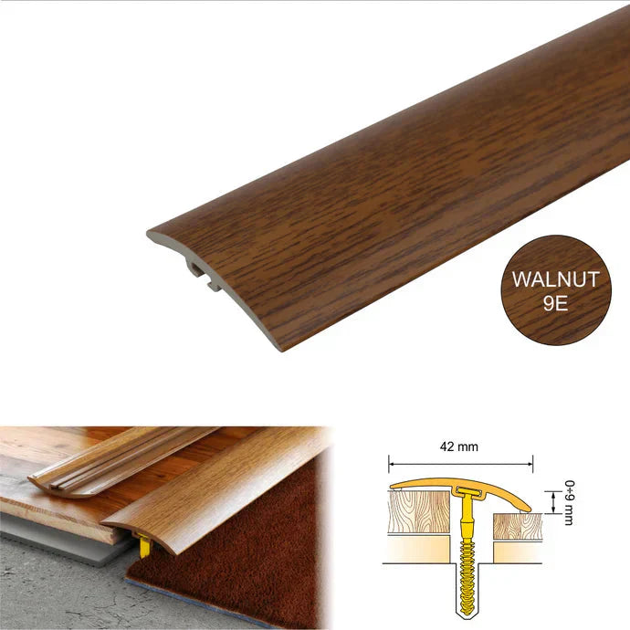 42mm PVC Wood Effect Floor Transition Strip with Hidden Fixing
