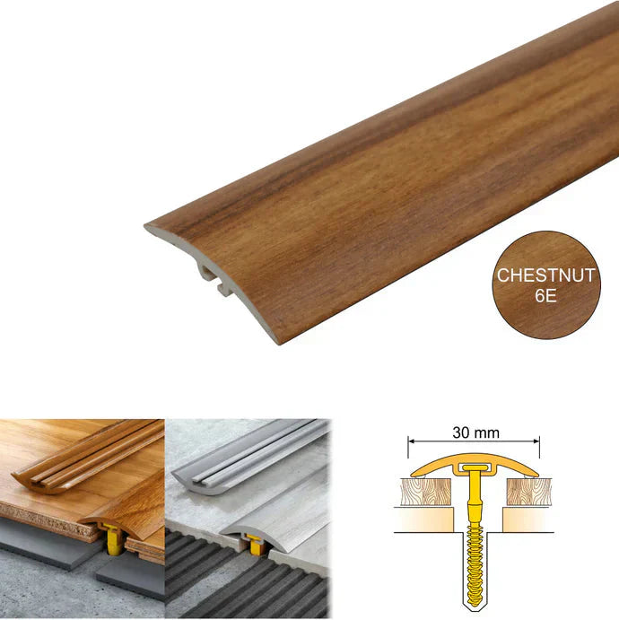30mm PVC Wood Effect Door Threshold – Concealed Fix Floor Transition Strip