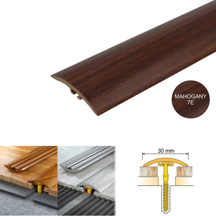 30mm PVC Wood Effect Door Threshold – Concealed Fix Floor Transition Strip