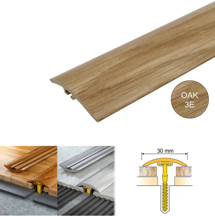 30mm PVC Wood Effect Door Threshold – Concealed Fix Floor Transition Strip