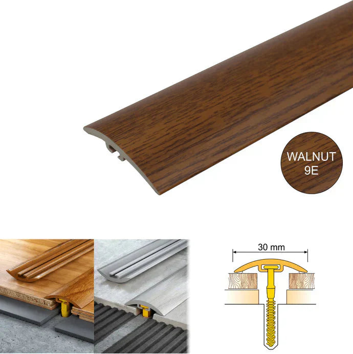30mm PVC Wood Effect Door Threshold – Concealed Fix Floor Transition Strip