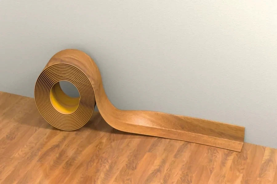 Wood-Effect Flexible PVC Skirting Trim with Self-Adhesive Backing (28 x 24mm) —  5m Roll for Floor & Wall Edges