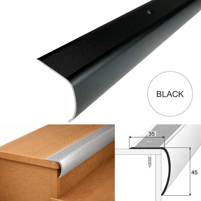 Bullnose Aluminium Stair Nosing 35 × 45mm Anti-Slip Step Edge Protector