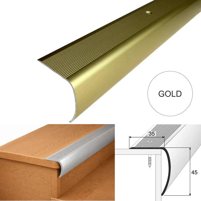 Bullnose Aluminium Stair Nosing 35 × 45mm Anti-Slip Step Edge Protector
