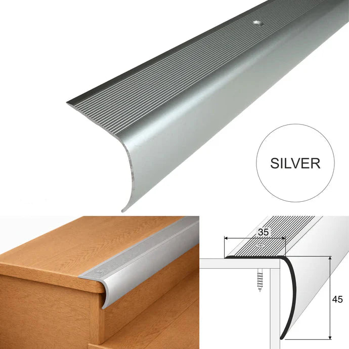 Bullnose Aluminium Stair Nosing 35 × 45mm Anti-Slip Step Edge Protector