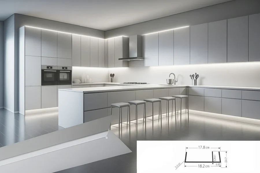 Light Grey PVC Kickboard Edge Seal for 18mm Plinth Panels