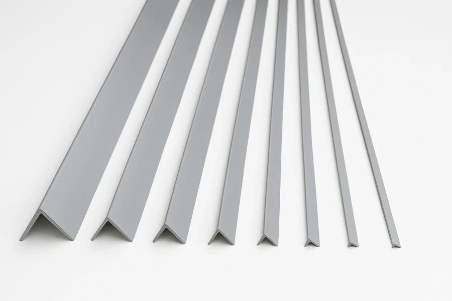 Light Grey PVC Corner Trim for 90° Edges – Equal & Unequal Angle Profiles, 1m & 2.48m