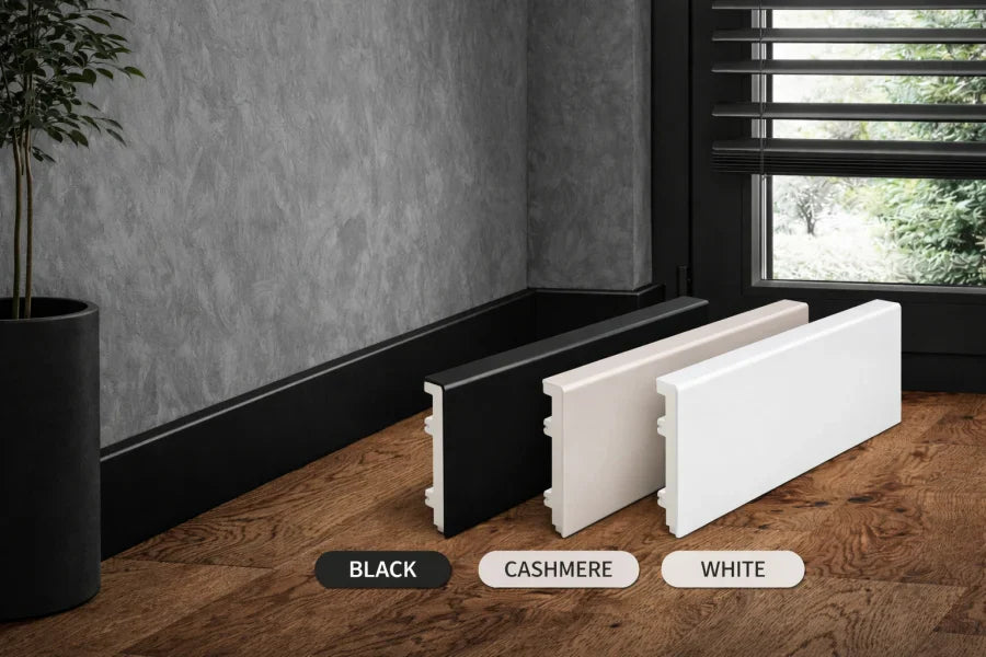 Modern Wall to Floor PVC Skirting Trim 80mm Height – 2.2m Length in Neutral Colours