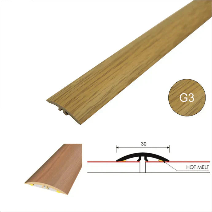 30mm PVC Wood Effect Flat Door Threshold – Self Adhesive Floor Transition Strip