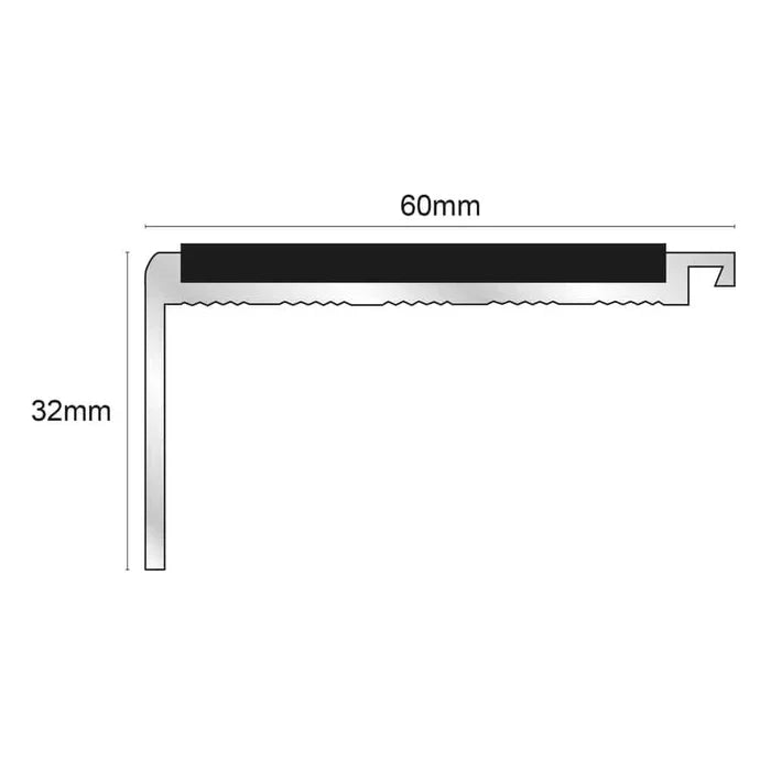 Aluminium Stair Nosing 60 x 32mm Heavy Duty Edge Trim with Grooved Anti‑Slip Edge Trim
