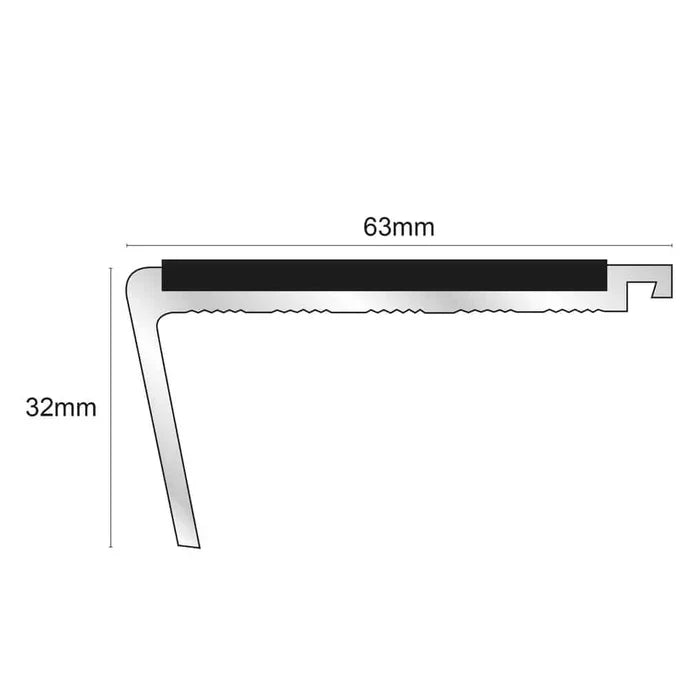 Heavy Duty Aluminium Stair Nosing 63 × 32mm Rakeback Profile with Anti-Slip Edge Trim