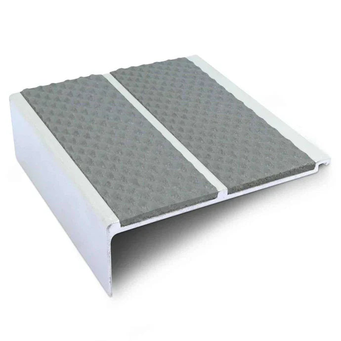 91 × 32mm Straight Edge Aluminium Stair Trim with Tredsafe Dual Anti-Slip Insert Channels