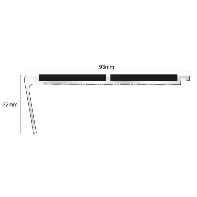Rakeback Stair Edge Trim 93 × 32mm Aluminium Profile with Dual Anti-Slip Inserts