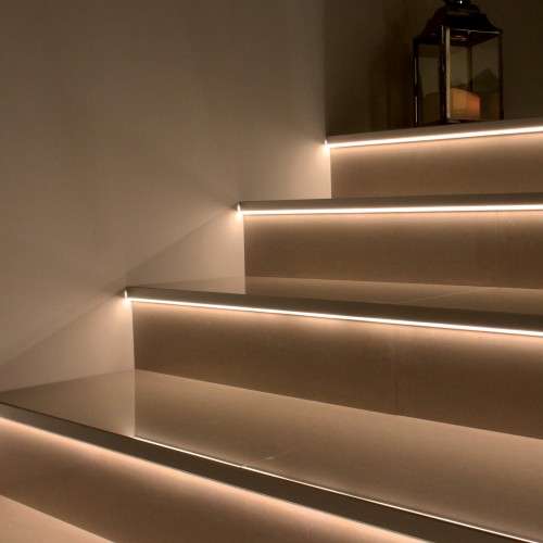 2.8m Tile-In LED Stair Nosing in Matt Silver Aluminium, 9mm or 11mm Depth with Frosted Diffuser