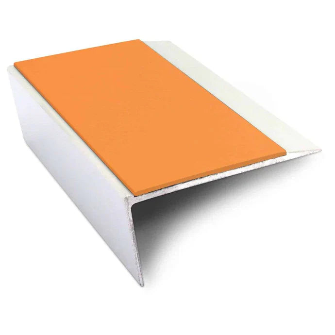 66 x 32mm Slim Rakeback Aluminium Stair Nosing with Ramped Tread and Non Slip PVC Insert